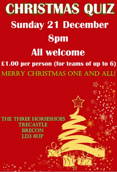 Three Horseshoes Trecastle - Christmas Pub Quiz Sunday 21st December 2014